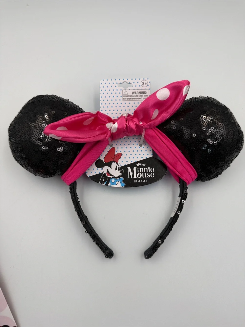 Disney (2 ) Black Sequin Minnie Ear Headbands with Pink and Red Bows